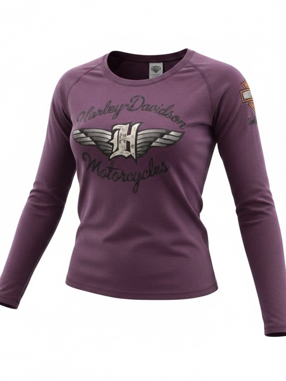 Harley-Davidson Women’s Long  Sleeve Maroon Logo Top with Lace-up  Detail
